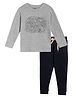 Etched Design 100% Cotton Knit Full Sleeves Space Theme Printed Tee & Joggers Set - Grey & Navy Blue