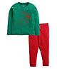 Etched Design 100% Cotton Knit Full Sleeves Abstract Printed Tee & Joggers Set - Dark Green & Red