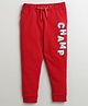 Etched Design 100% Cotton Knit Champ Text Printed Joggers - Red