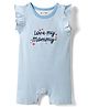 Kookie Kids Interlock Knit Frill Sleeves Striped Romper With Floral & Text Embroidery - Light Blue
