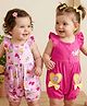 Babyoye 100% Cotton Terry Knit Frill Sleeves Rompers with Floral Print & Bow Applique Pack of 2 - Pink & Lavender