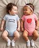 Kookie Kids Interlock Knit Half Sleeves Onesies With Embroidery Detailing Pack of 2 - Light Blue & Pink