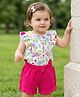 Babyoye 100% Cotton With Eco Jiva Finish Frill Sleeves T-Shirts & Bottoms With Floral Print -  White & Pink