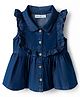 Babyoye Denim Woven Sleeveless Front Open Peplum Top with Frill Detailing - Navy Blue