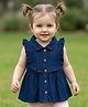 Babyoye Denim Woven Sleeveless Front Open Peplum Top with Frill Detailing - Navy Blue