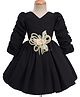 Enfance Three Fourth Sleeves Pearl Embellished Floral Applique Detailed Knee Length Dress - Black
