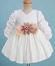 Enfance Three Fourth Sleeves Pearl Embellished Floral Applique Detailed Dress - White