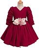 Enfance Three Fourth Sleeves Pearl Embellished Floral Applique Detailed Knee Length Dress - Maroon