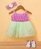 Enfance Sleeveless Applique Detailed Colour Blocked Knee Length Dress With Headband & Booties Set - Lavender