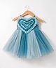 Enfance Sleeveless Frill Heart Applique Detailed Knee Length Dress - Blue