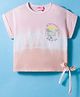 Little Kangaroos Knit Half Sleeves Top With Beach Print - Light Pink