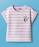 Little Kangaroos Knit Half Sleeves Striped Top With Beetroot Embroidery & Sequin Detailing - Purple