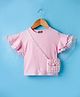 Little Kangaroos Knit Half Frill Sleeves Solid Color Top With Sling Bag - Pink