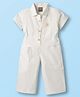 Little Kangaroos Twill Woven Half Sleeves Solid Color Jumpsuit - White