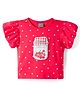 Little Kangaroos Knit Half Sleeves Top With Polka Dot Print & Cherry Can Applique - Red