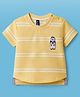 Little Kangaroos Knitted Half Sleeves T-Shirt With Animal Embroidery - Yellow