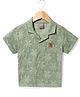 Little Kangaroos Knitted Woven Half Sleeves Shirt With Tree Print - Olive Green