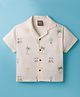 Little Kangaroos Knitted Woven Half Sleeves Shirt With Tree Print - White