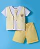 Little Kangaroos Cotton Knit Half Sleeves Striped T-Shirt & Shorts Set with Attached Tie & Waistcoat - Yellow