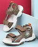 Cute Walk by Babyhug Velcro Closure Sandals with Space Theme Print & Applique - Khaki