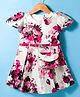 Enfance Core Cap Sleeves Floral Printed Knee Length Pleated Dress With Sling Bag - Pink