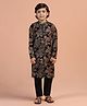 KISAH Viscose Woven Full Sleeves Leaves Printed Kurta Pyjama Set - Black