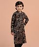 KISAH Viscose Woven Full Sleeves Leaves Printed Kurta - Black