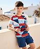 OLLINGTON ST. Cotton Knit Half Sleeves Printed T-Shirt & Knit Shorts Set - Multicolor & Blue