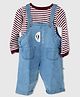 PURPLE UNITED KIDS Single Jersey Woven Hot Air Balloon Dungaree With Full Sleeves Striped Tee - Maroon & Mid Blue