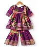 TEENTAARE Cotton Woven Three Fourth Sleeves Kurti Gharara Set With Floral Print - Purple