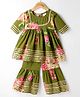 TEENTAARE Cotton Woven Three Fourth Sleeves Kurti Gharara Set With Floral Print - Green