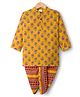 Teentaare Cotton Woven Full Sleeves Kurta Dhoti Set With Floral Print - Mustard