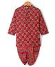 Teentaare Cotton Woven Full Sleeves Kurta Dhoti Set With Floral Print - Maroon