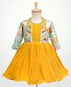 Enfance Pleated Knee Length Dress With Full Sleeves Sequins Embellished MIrror Work Detailed Floral Printed Shrug - Gold