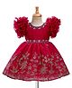 Enfance Ruffle Sleeves Flower Embroidered & Embellished Floral Embroidered Knee Length Dress - Rani