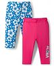 Doodle Poodle Cotton Knit Full Length Leggings With Floral Print Pack of 2 - Dark Pink & Blue