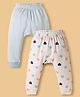 Kookie Kids Interlock Knit Full Length Diaper Leggings With Heart Print Pack Of 2 - White & Light Blue