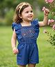 Babyoye Denim Woven Frill Sleeves Washed Jumpsuit with Floral Embroidery - Blue