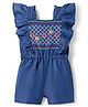 Babyoye Denim Woven Frill Sleeves Washed Jumpsuit with Floral Embroidery - Blue