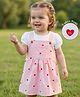 Babyoye Cotton Twill Woven Half Sleeves T-Shirt with Heart Embroidered Frock - Pink & White