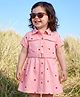 Babyoye  Terry Knit Half Sleeves Shirt Dress with Belt & Heart Print - Pink