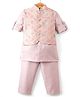 Little Bull Full Sleeves Solid Kurta Pyjama With Thread Work Embroidered & Sequins Embellished Jacket Set - Peach