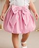 Babyoye Cotton Satin Woven Solid Color Skirt with Bow Applique - Pink
