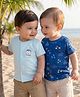 Babyoye 100% Cotton Knit Half Sleeves Jhablas with Nautical Theme Print Pack of 2 - Navy & Light Blue