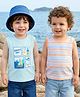 Babyoye 100% Cotton Knit Sleeveless Tank T-Shirts with Nautical Theme Print & Stripes Pack of - Light Blue & White