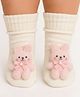 Neska Moda Cotton Elastane Teddy Bear Applique Detailed Socks - Cream