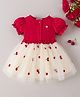 Mark & Mia Half Sleeves Frock with Cherry Embroidery - Red & Cream