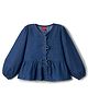 Kookie Kids India 100% Cotton Denim Woven Full Sleeves Top With Bow Applique - Navy Blue