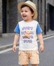 Babyoye 100% Cotton Knit Half Sleeves Text Printed T-Shirt with Bear Applique & Shorts - Blue & Beige