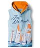 Pine Kids Cotton Knit Sleeveless Hooded T-Shirt With Text Print - Light Blue